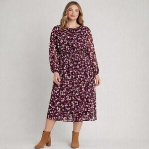 Tommy Hilfiger Dark Plum Floral Midi Dress | Size 14